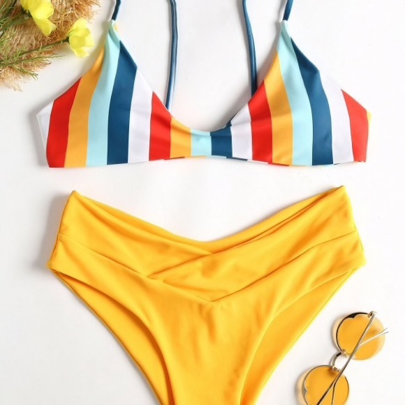 Zaful Other - 🌻NEW!🌻Bright Yellow Striped High Leg Cami Bikini